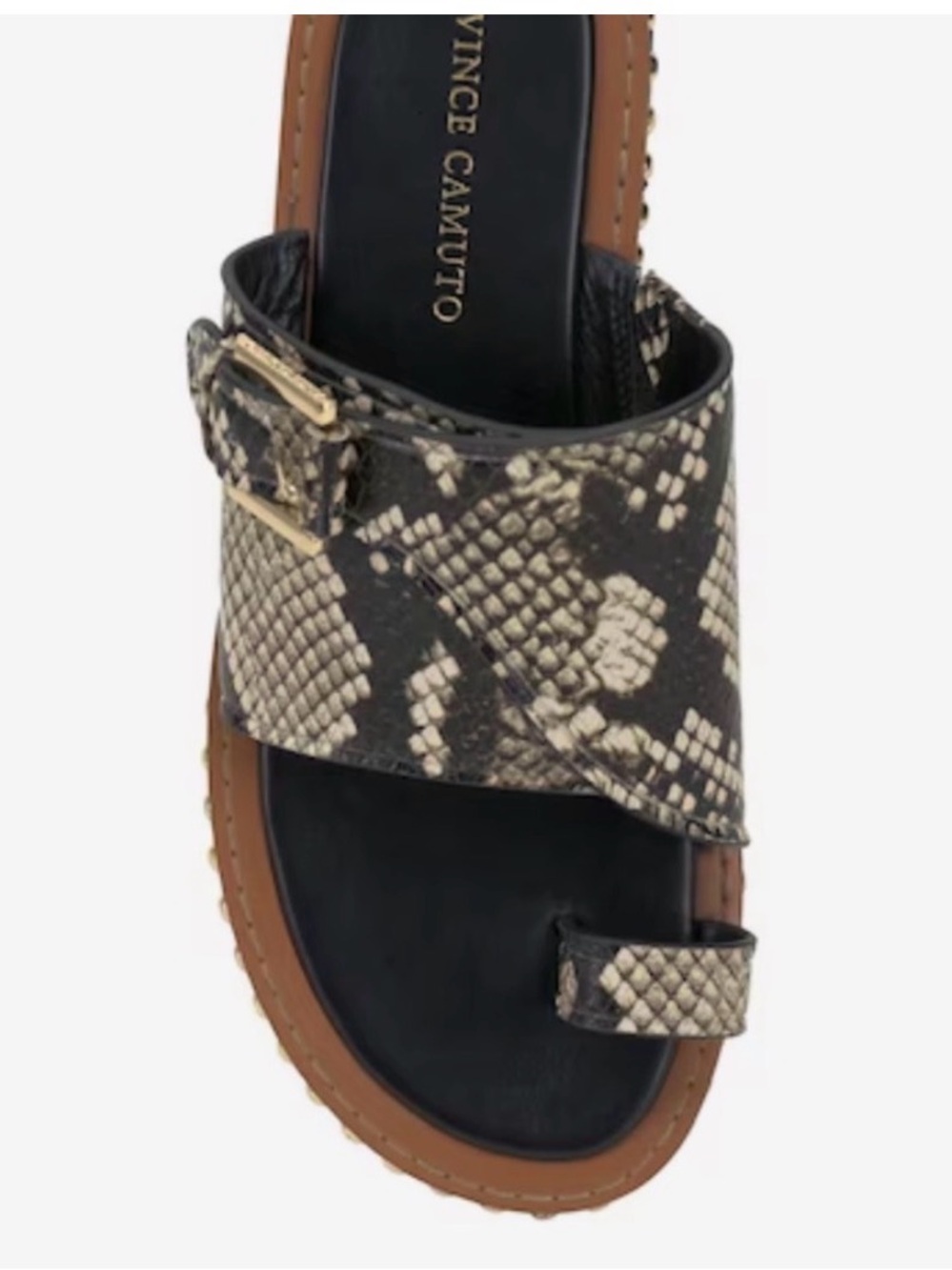 Vince Camuto Cooliann Black and Cream Snake-Print Slide Sandal NWOT size 8.5